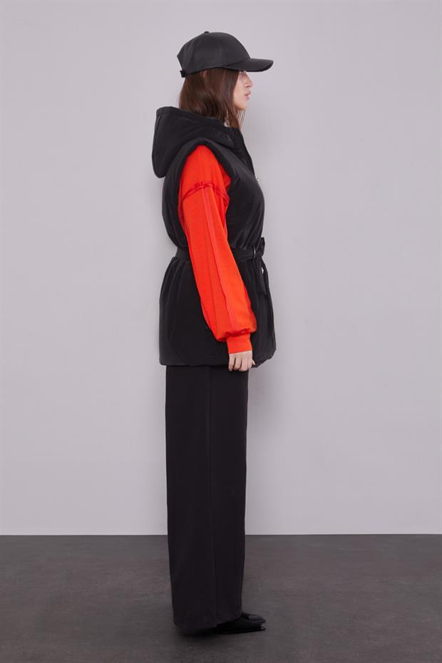 Siyah - Oranj Yelekli Sweat Spor Takım