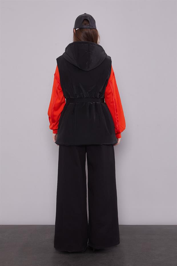 Siyah - Oranj Yelekli Sweat Spor Takım