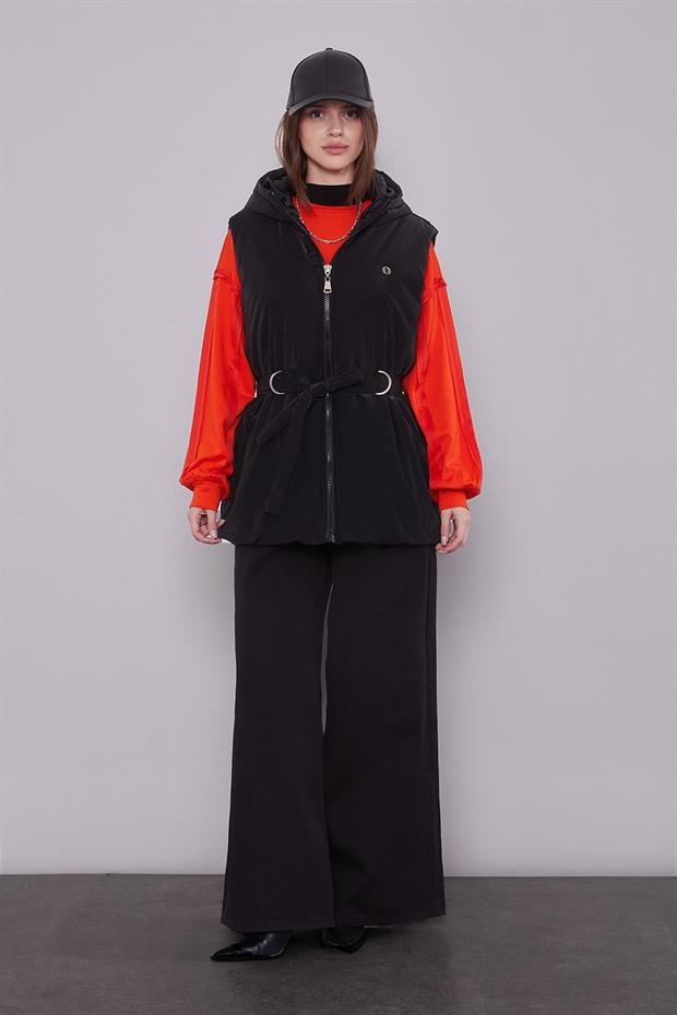 Siyah - Oranj Yelekli Sweat Spor Takım