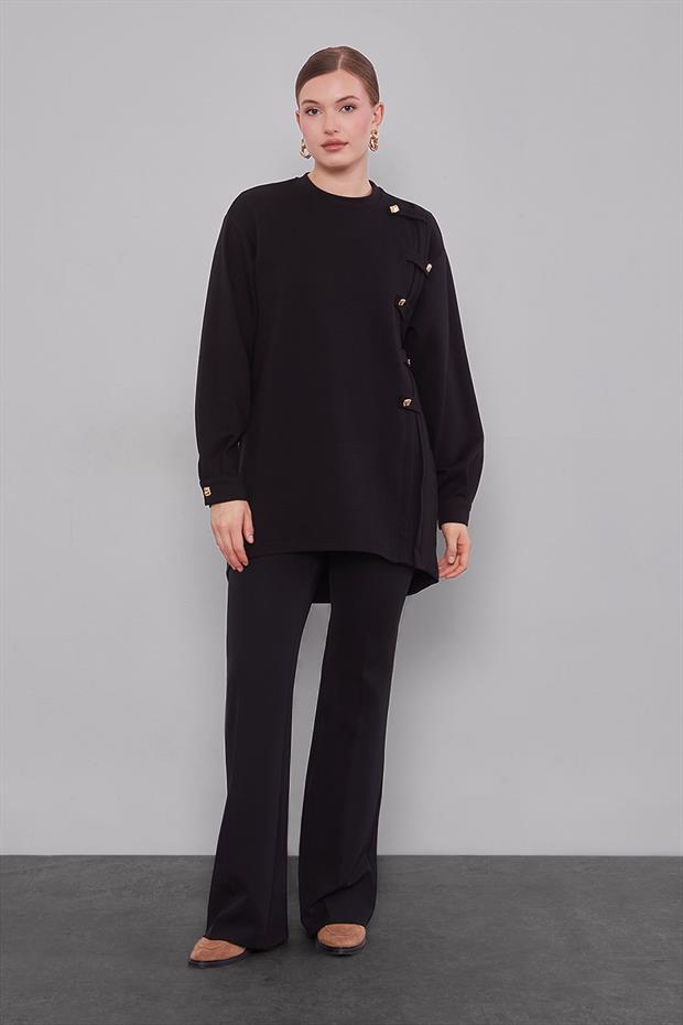 Siyah Örgü Detay Model Sweat