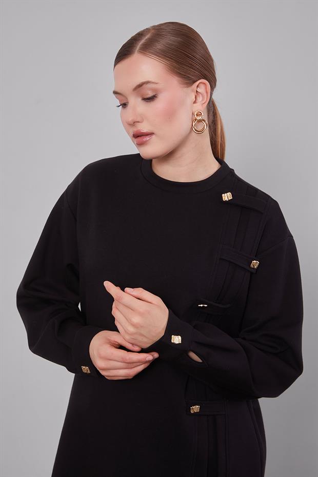 Siyah Örgü Detay Model Sweat