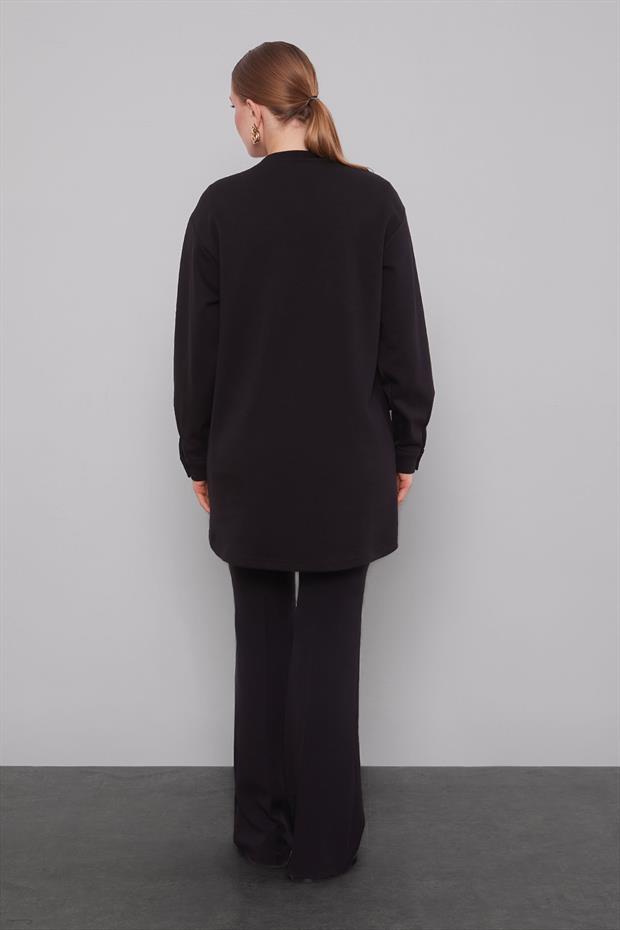 Siyah Örgü Detay Model Sweat