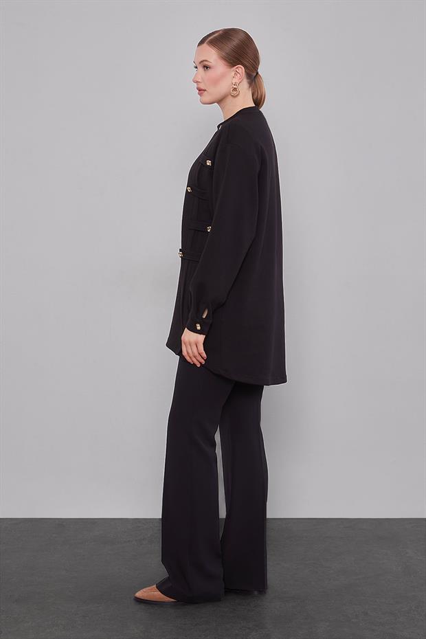 Siyah Örgü Detay Model Sweat