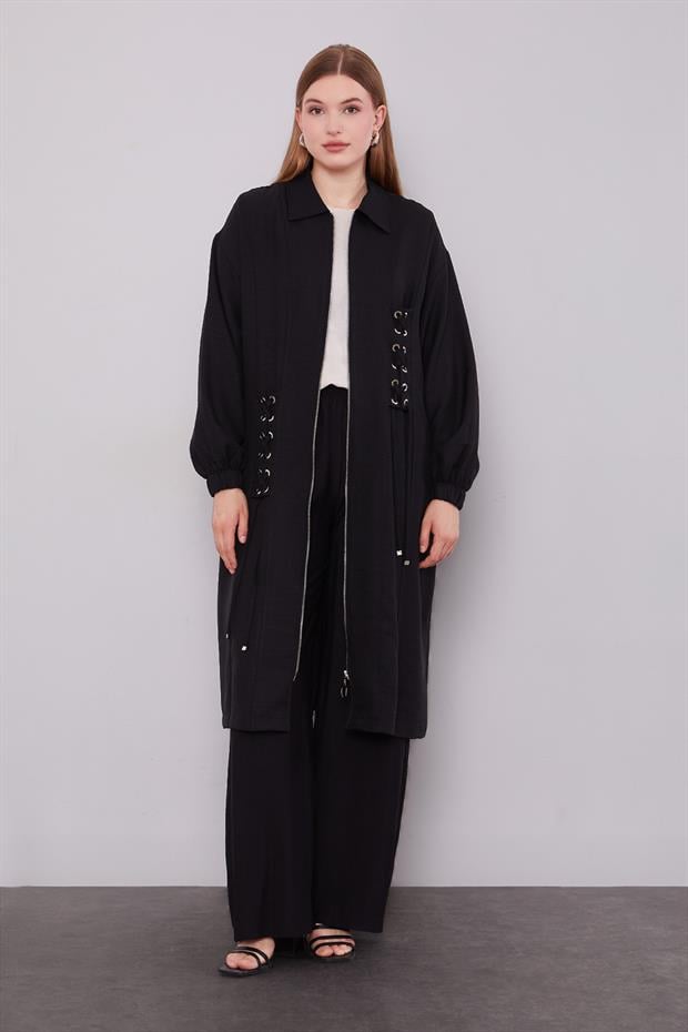 Siyah Örgü Model Detaylı Kap