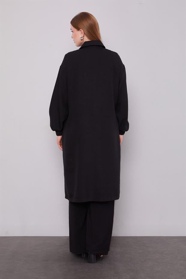 Siyah Örgü Model Detaylı Kap