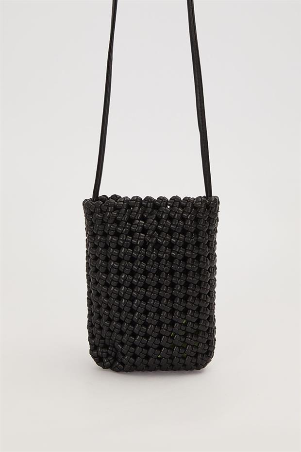 Siyah Örgü Model Gold Tokalı Omuz Çantası