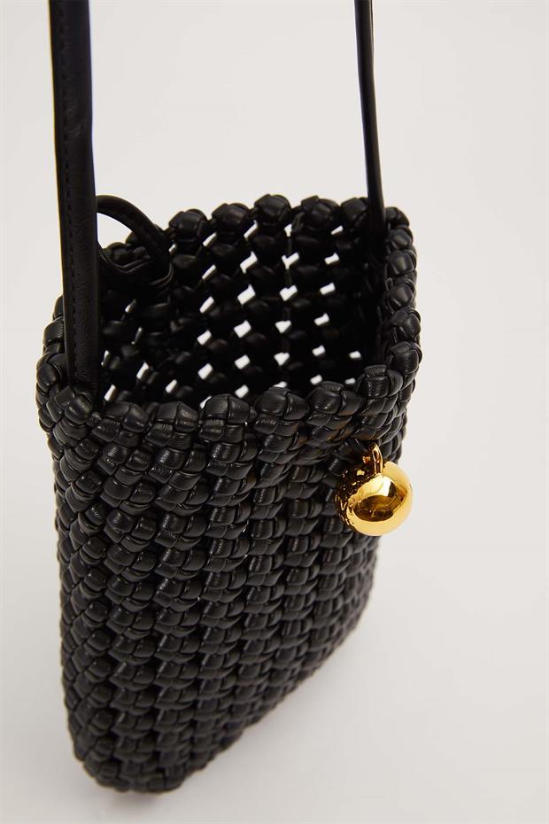 Siyah Örgü Model Gold Tokalı Omuz Çantası