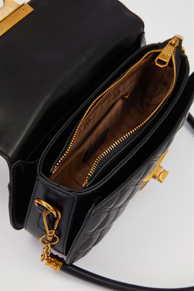 Siyah Oval Kapitone Desen Omuz Çantası