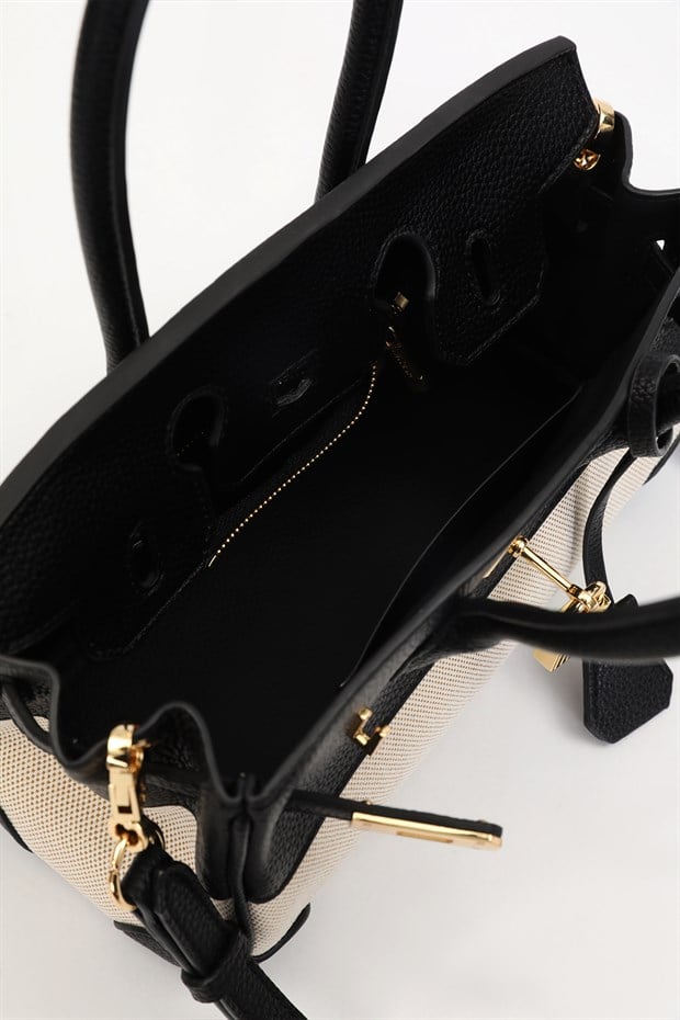 Siyah Oval Kilit Detay El Çantası