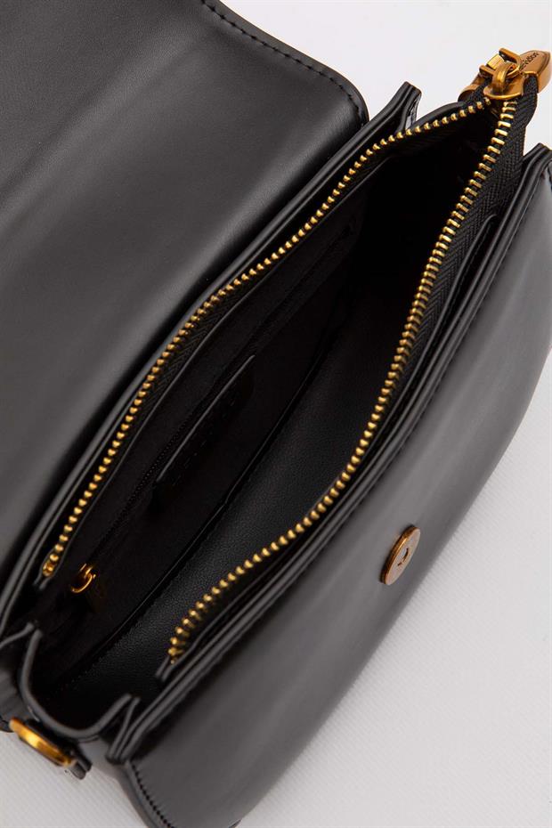 Siyah Oval Zincir Detaylı Omuz Çantası