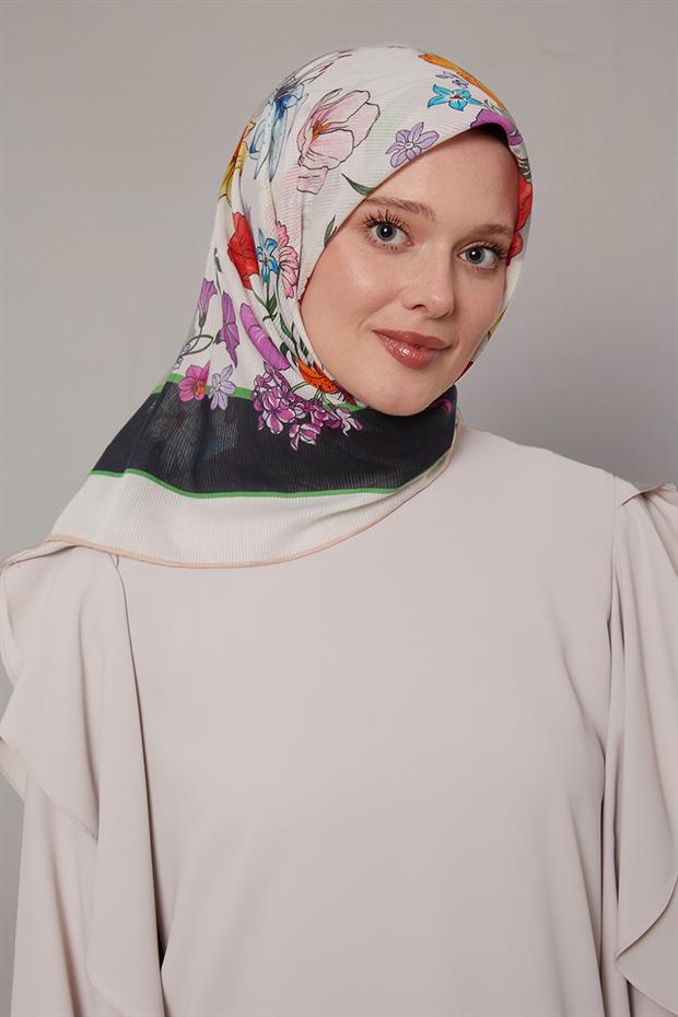Siyah Papatya Desen Pamuk Eşarp