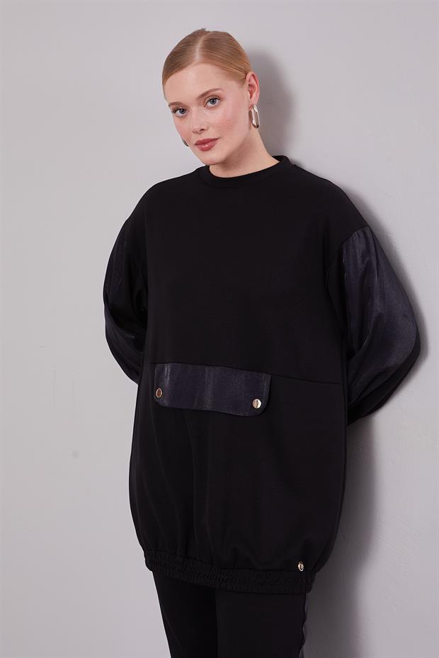 Siyah Parıltılı Şerit Detay İkili Takım