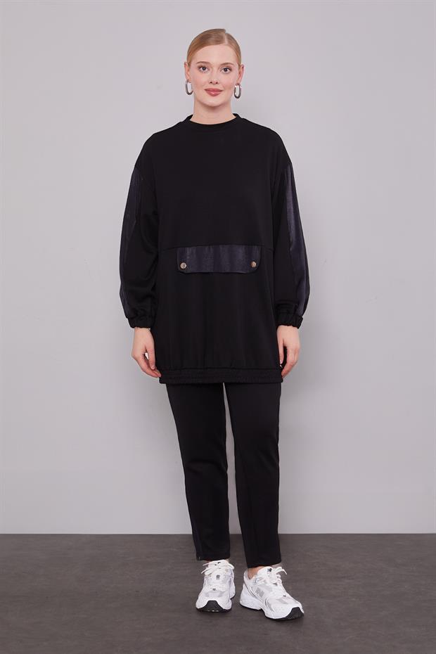 Siyah Parıltılı Şerit Detay İkili Takım