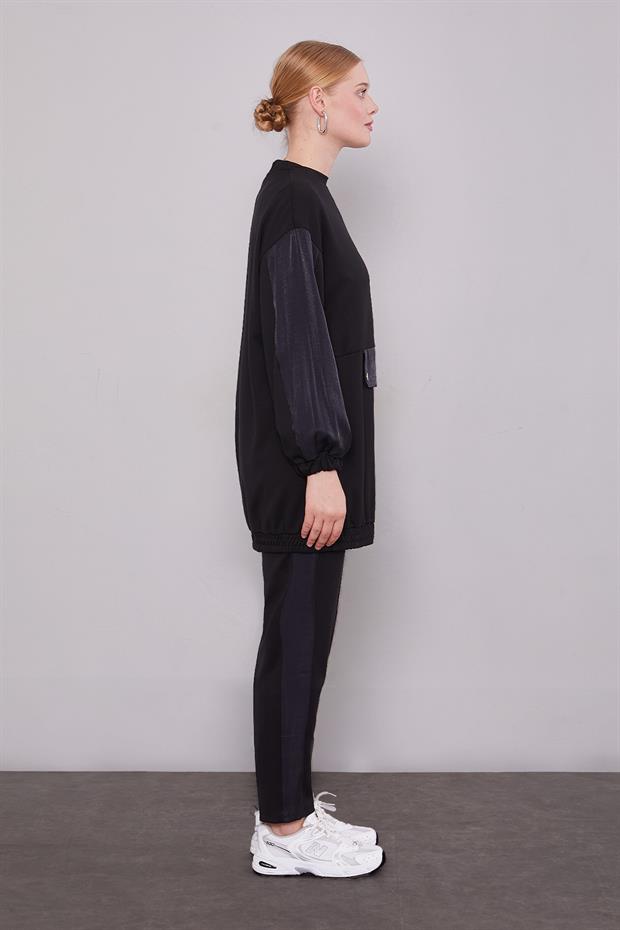 Siyah Parıltılı Şerit Detay İkili Takım