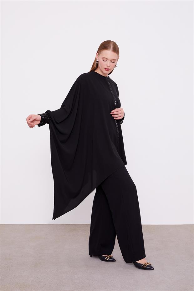 Siyah Payet Detay Tunik Takım