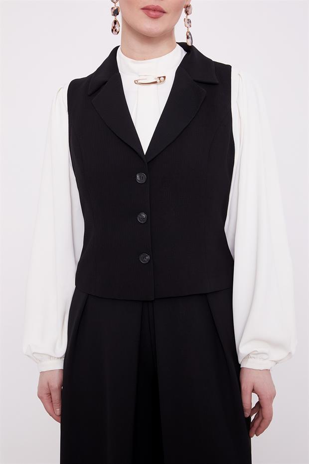 Siyah Pile Detaylı İkili Takım