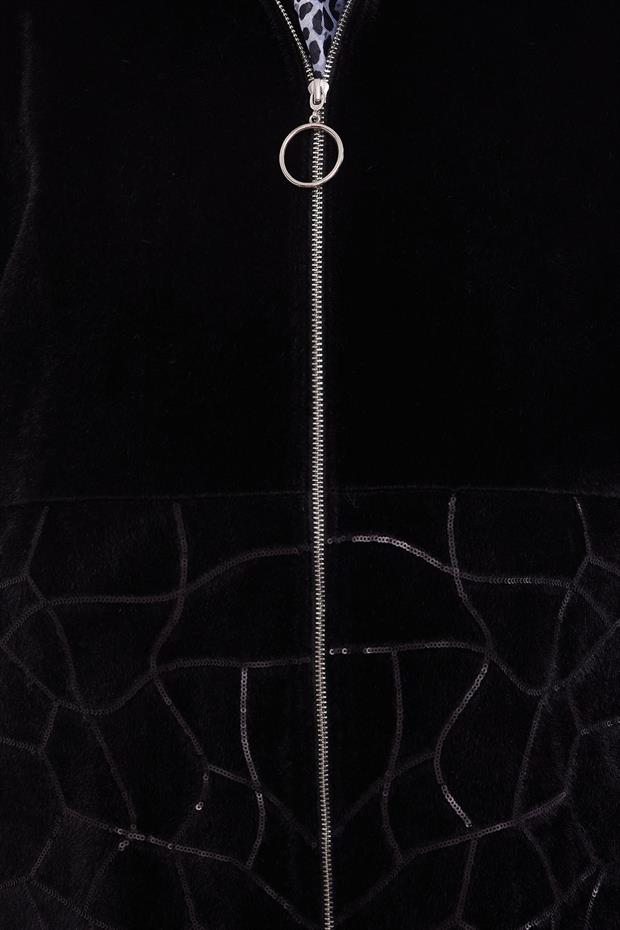 Siyah Pullu Desen Midi Kaban