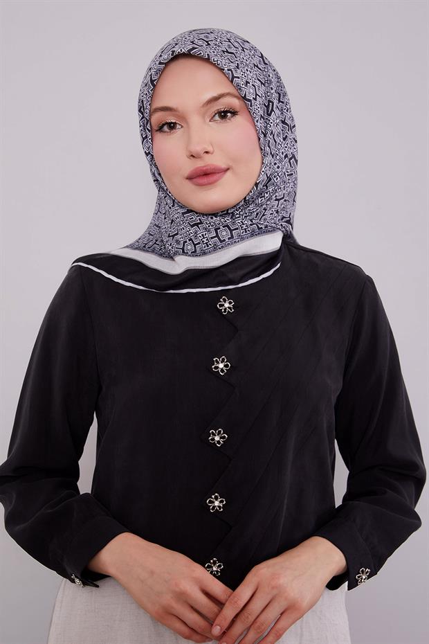 Siyah Puzzle Desen Soft Eşarp