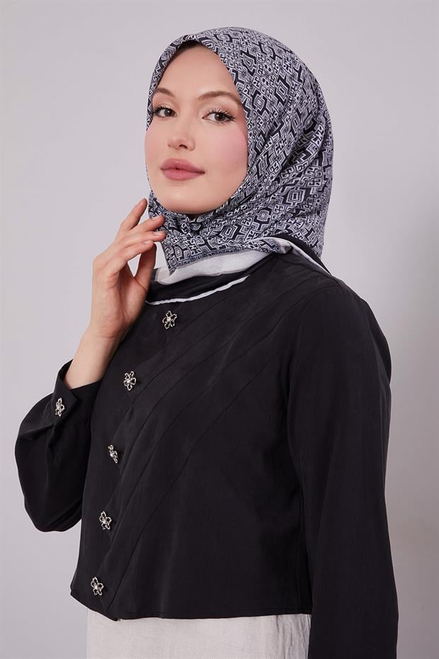 Siyah Puzzle Desen Soft Eşarp