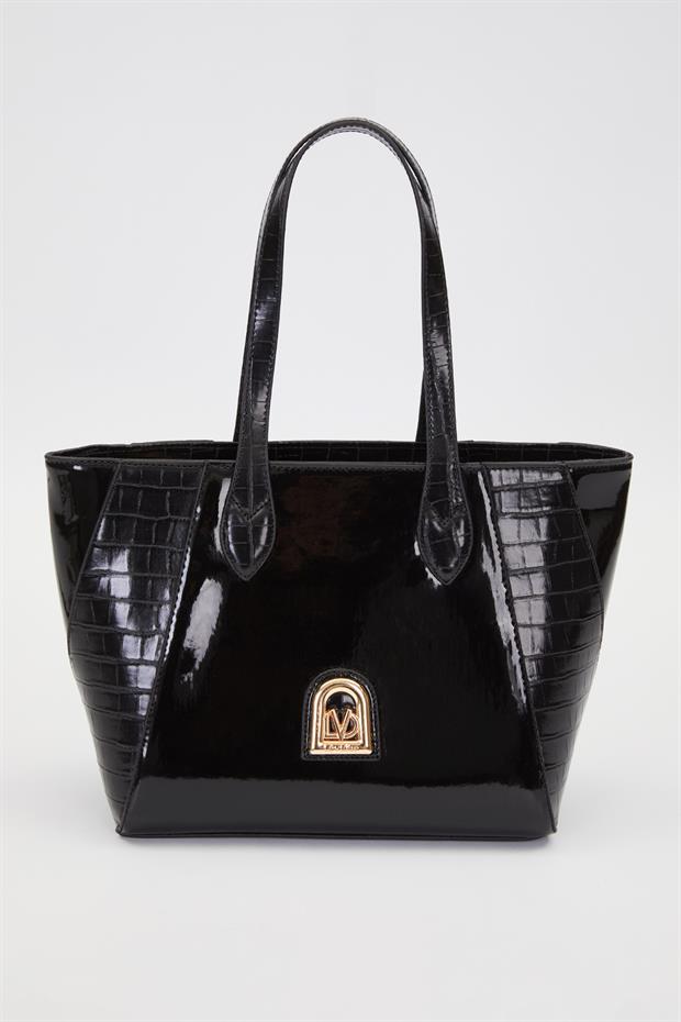 SİYAH RUGAN Deri Detay Omuz Çantası