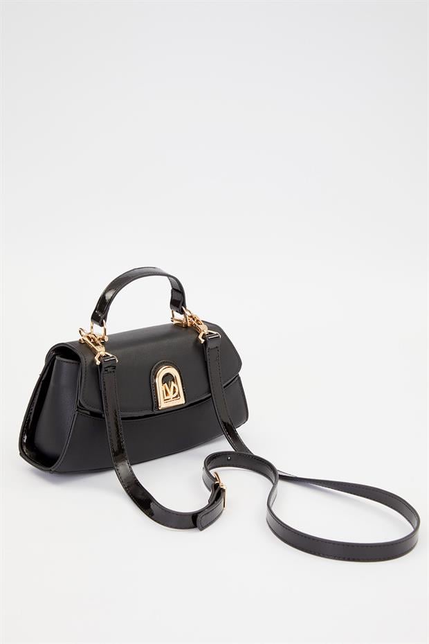 Siyah - Rugan Elips Görünümlü El Çantası