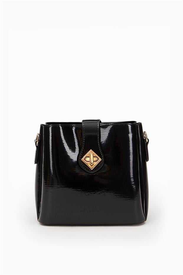 Siyah - Rugan Üç Bölmeli Omuz Çantası