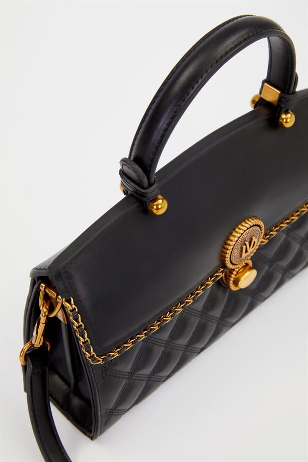 Siyah Şerit Zincir Detay Omuz Çantası