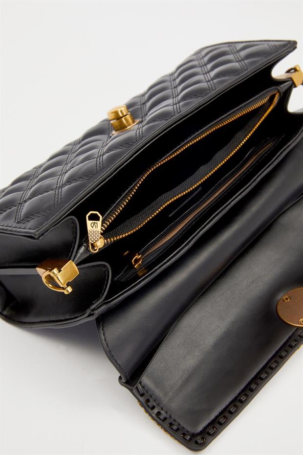 Siyah Şerit Zincir Detay Omuz Çantası