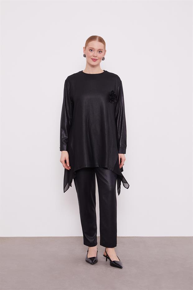 Siyah Gül Yaka Detaylı İkii Takım