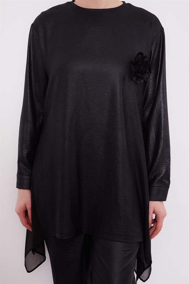 Siyah Gül Yaka Detaylı İkii Takım