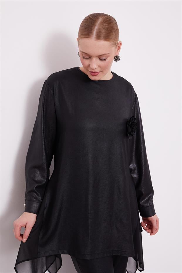 Siyah Gül Yaka Detaylı İkii Takım