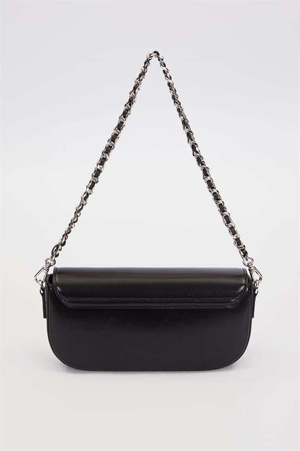 Siyah Silver Kilit Detaylı Omuz Çantası