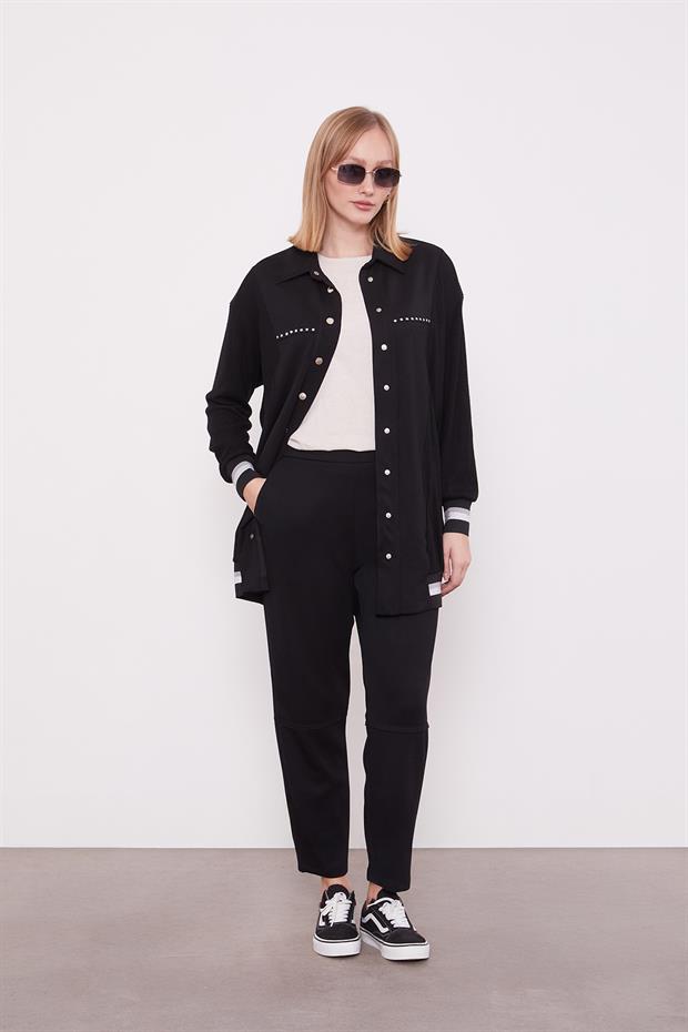 Siyah Simli Ribana Detay Takım