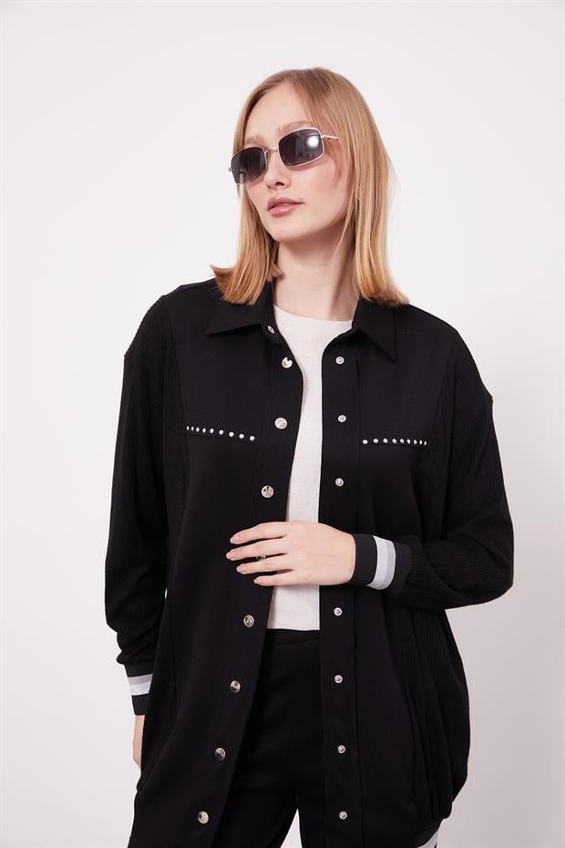 Siyah Simli Ribana Detay Takım