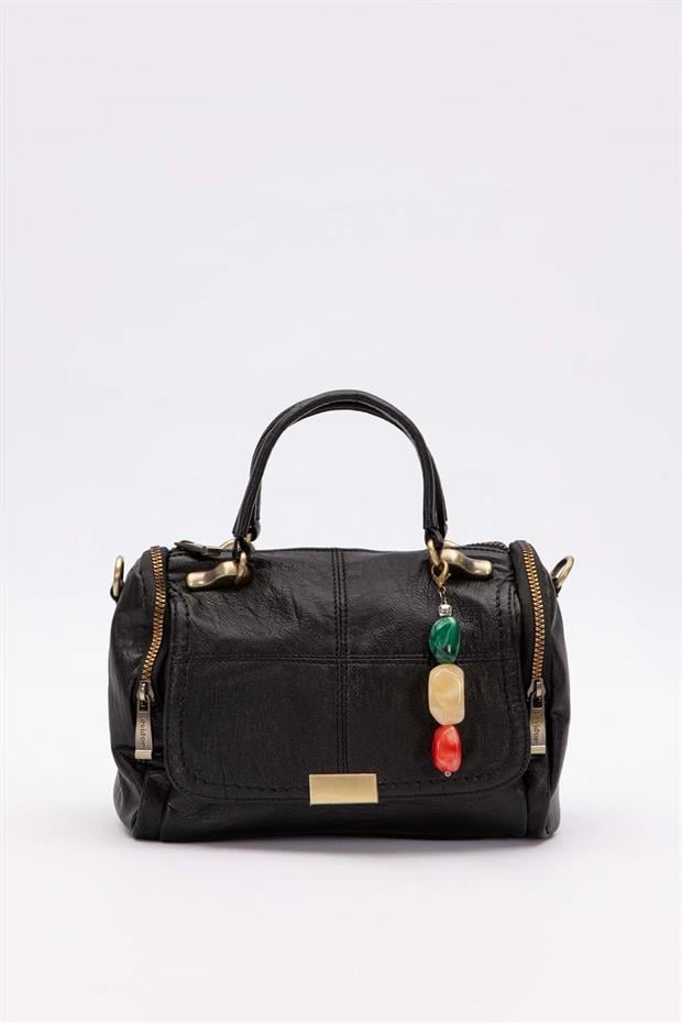 Siyah Taş Aksesuar Detaylı Omuz Çantası