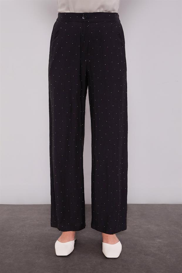 Siyah Taş Baskılı Düğme Detaylı İkili Takım