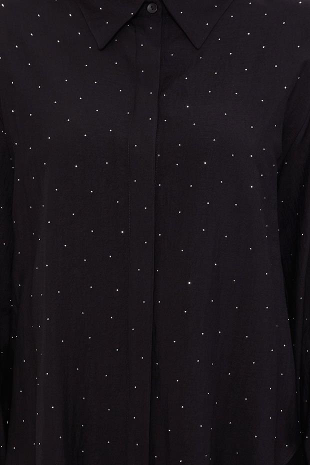 Siyah Taş Baskılı Düğme Detaylı İkili Takım