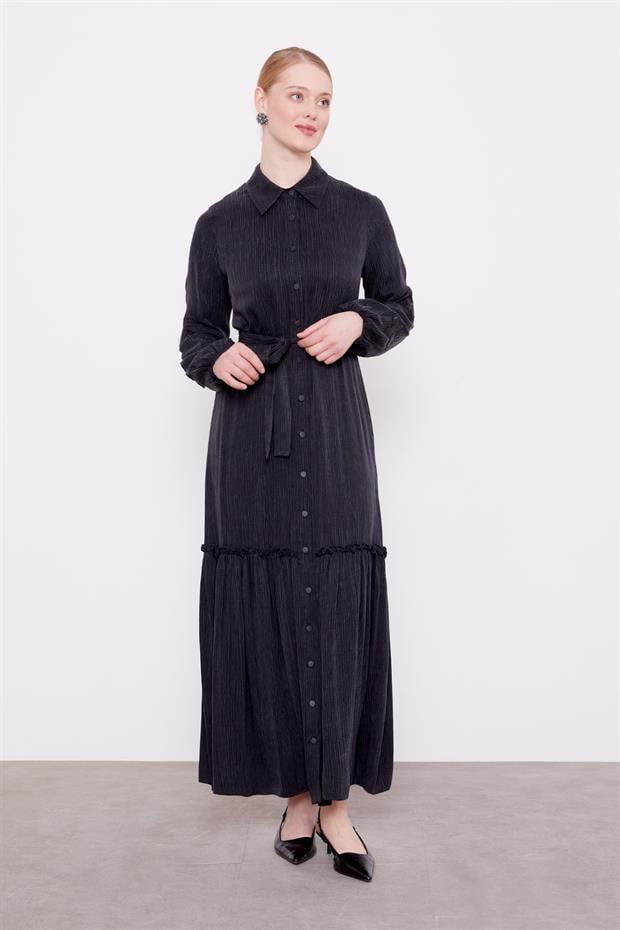 Siyah Taş İşleme Detaylı Cupra Elbise