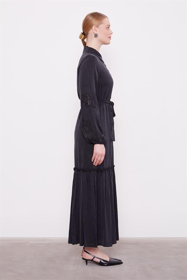 Siyah Taş İşleme Detaylı Cupra Elbise