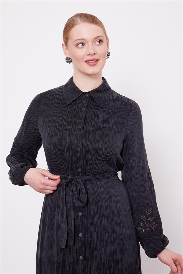 Siyah Taş İşleme Detaylı Cupra Elbise