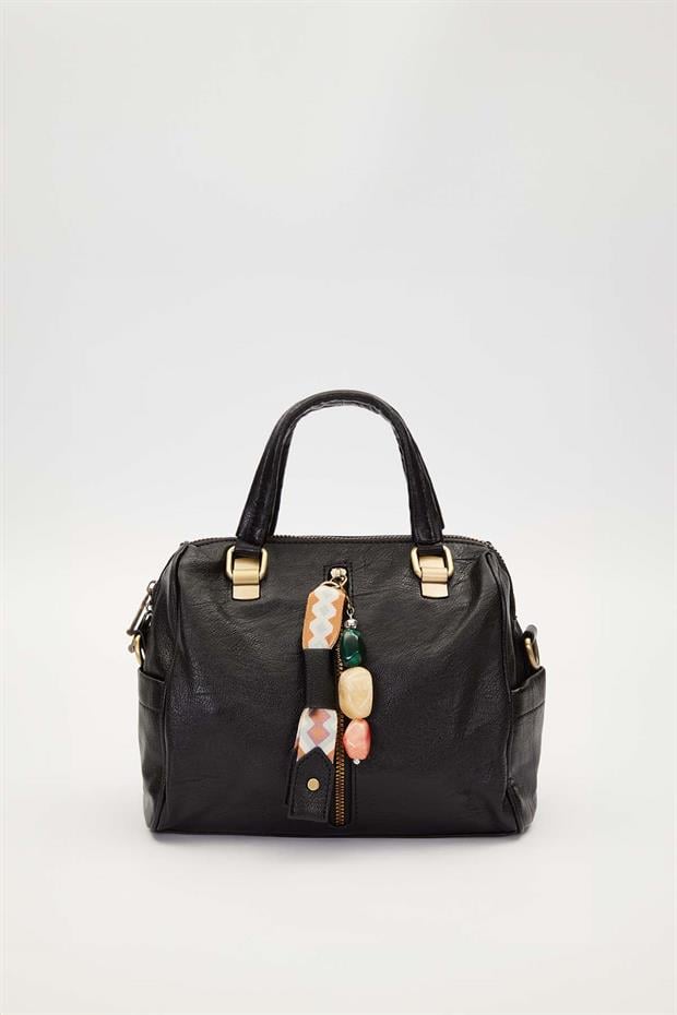 Siyah Taş Kuşak Aksesuarlı El Çantası