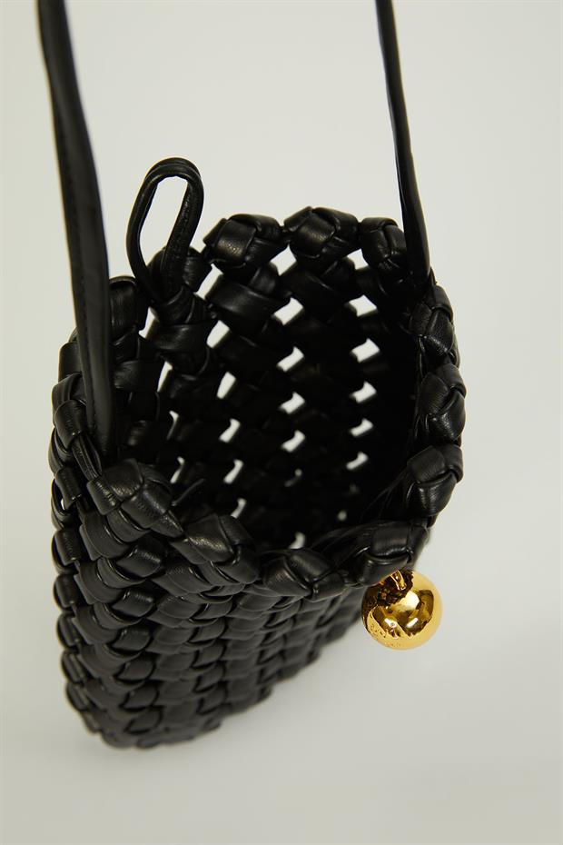 Siyah Tokalı Örgü Model Omuz Çantası