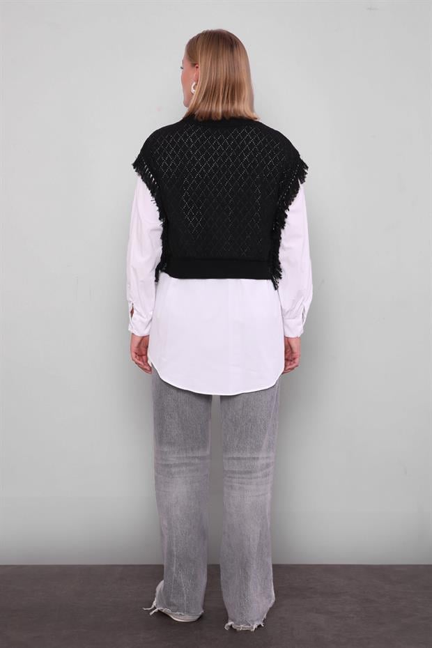 Siyah Triko Yelekli Gömlek İkili Takım