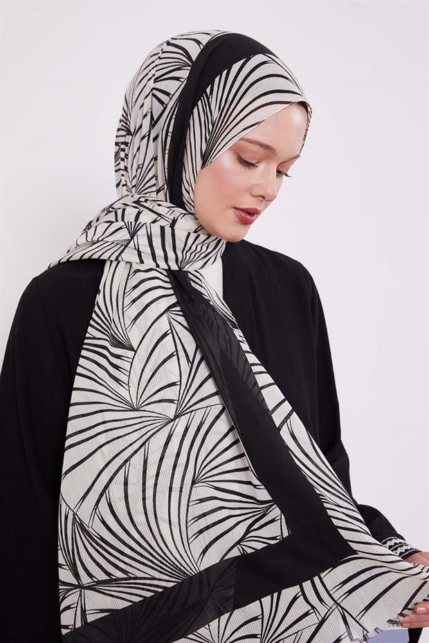 Siyah Tropikal Pamuklu Şal