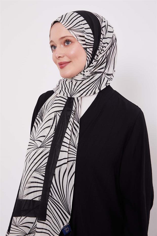 Siyah Tropikal Pamuklu Şal