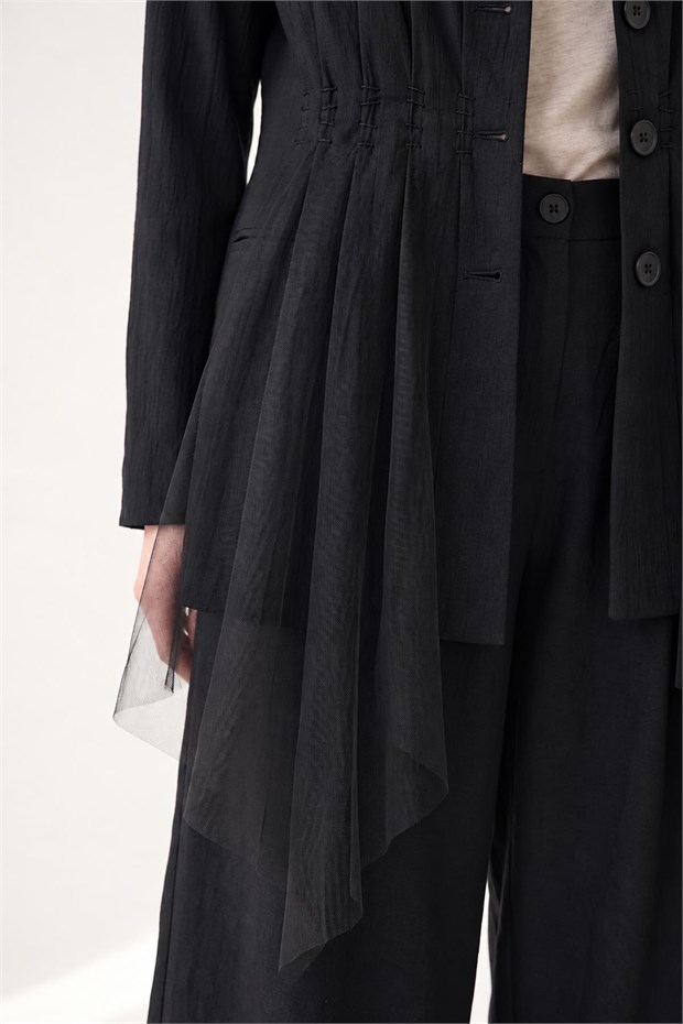 Tül Detaylı Blazer Ceket Siyah