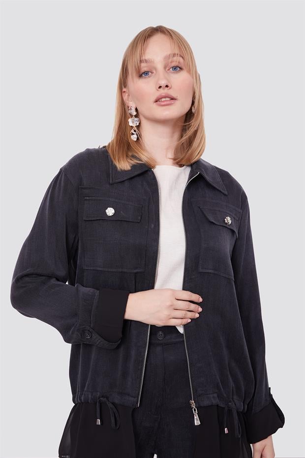 Siyah Tül Manşet Detaylı Cupra İkili Takım