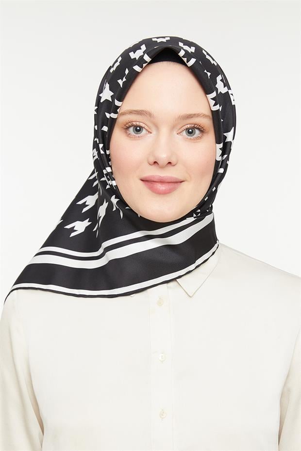 Siyah Twill Saf İpek eşarp