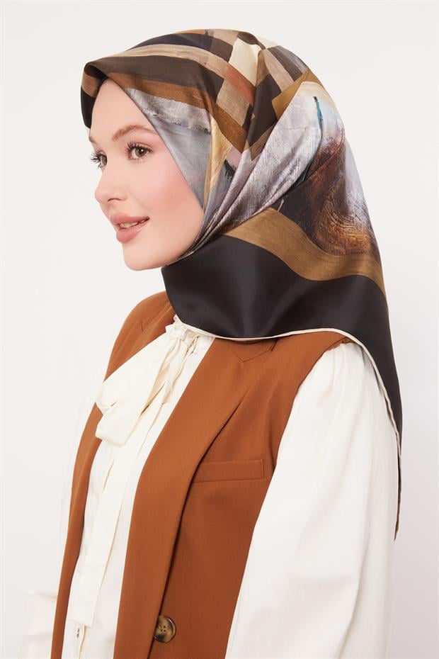 Siyah Twill Saf İpek Eşarp