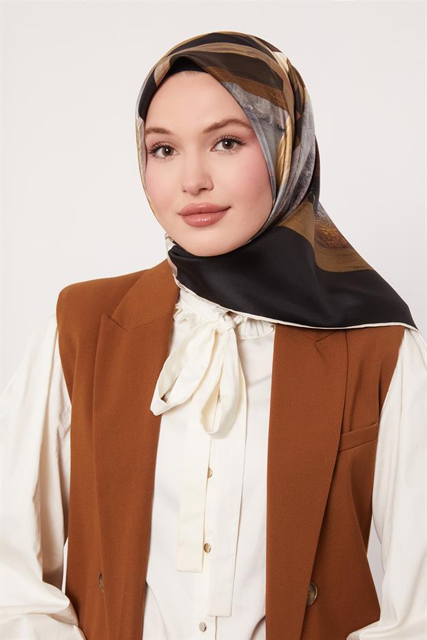 Siyah Twill Saf İpek Eşarp